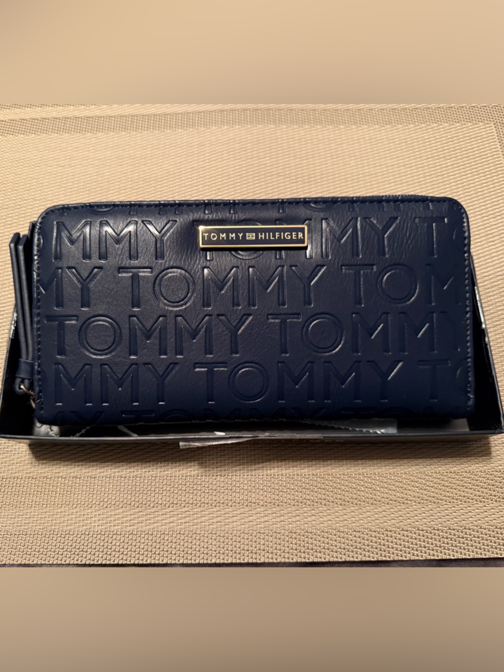 Tommy Hilfiger Navy Embossed Zip-Around Wallet